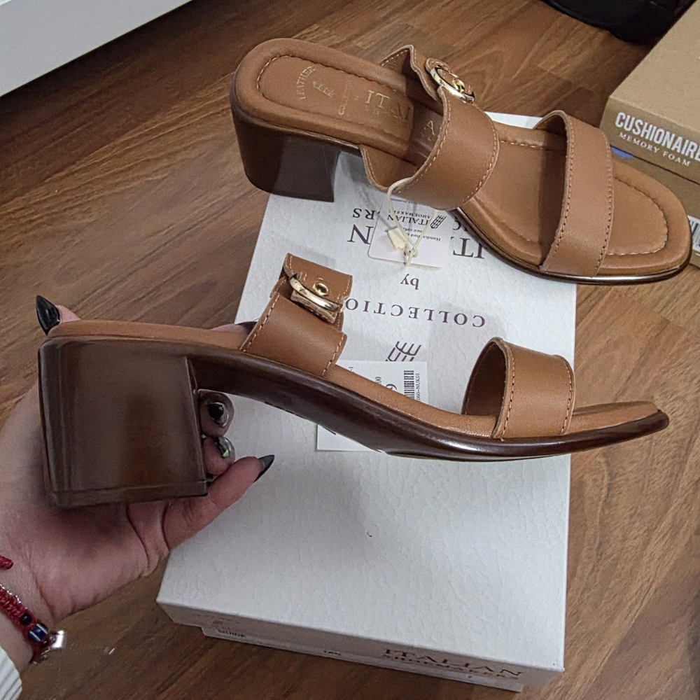 Elegant Tan Block Heel Sandals